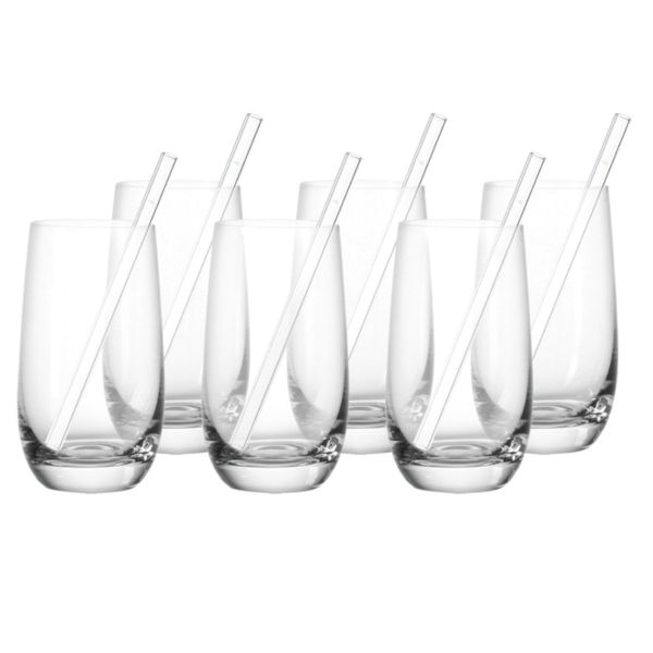 Leonardo Glass Tumbler &amp; Glass Straw Set - Limited Edition - Set of 6
