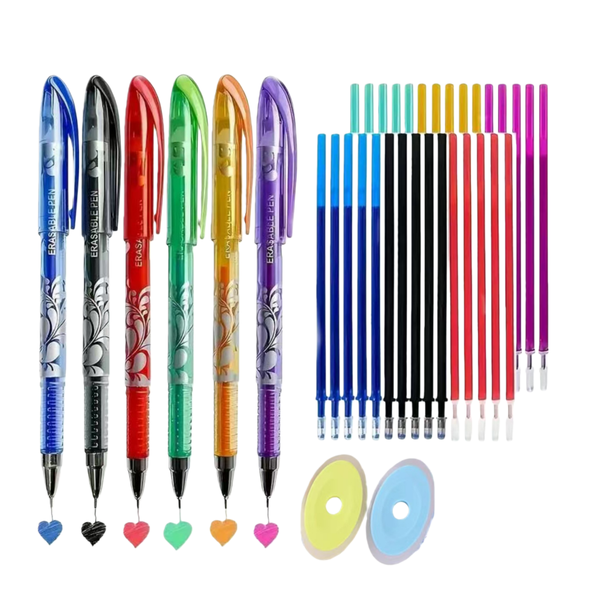 38Piece Erasable Pen Set - Includes 6 Colors, Refills, and Eraser Tips