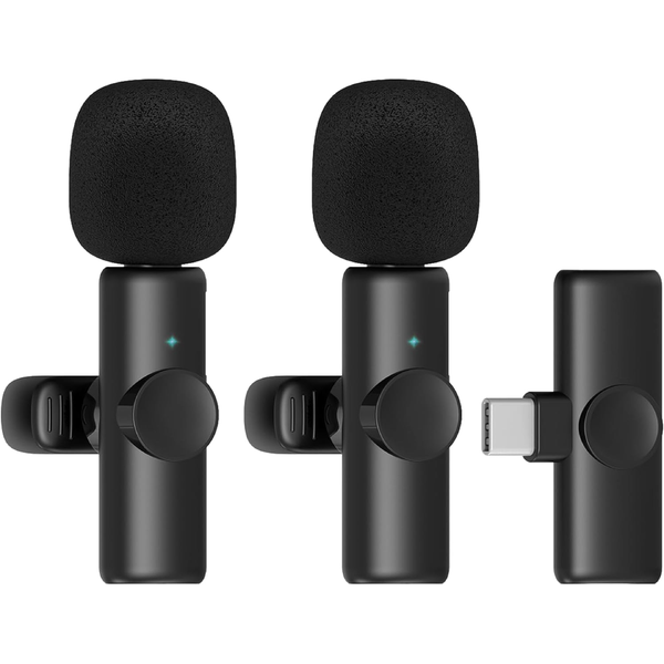 2 Pack Wireless Lavalier Microphone USB C Lav Mic With Clip for Android