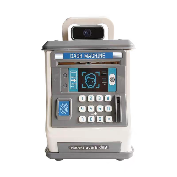 Children's ATM Unlocking Face Recognition Piggy Bank, White or Blue.
