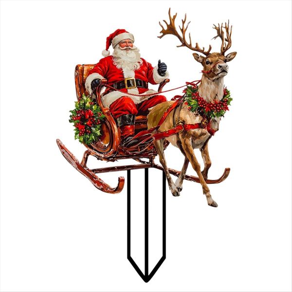 Santa Claus Riding A Reindeer Sleigh to Deliver Gifts Acrylic Outdoor Garde