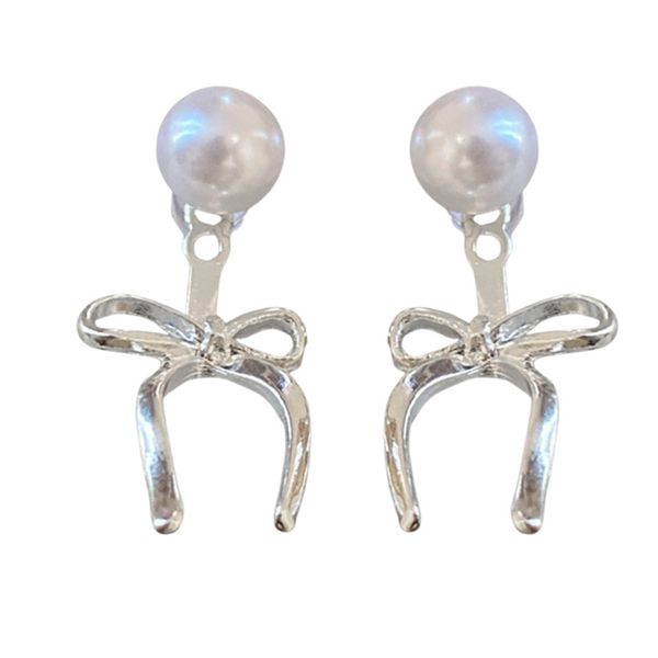 Vintage Pearl Bowknot Earrings Silver Color Pendant