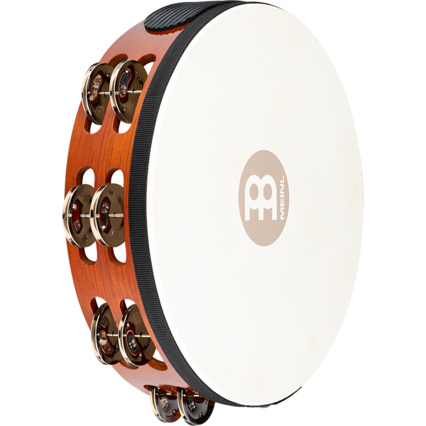 Meinl TAH2AB Wood Tambourine Headed 2 Rows Steel Jingles - African Brown