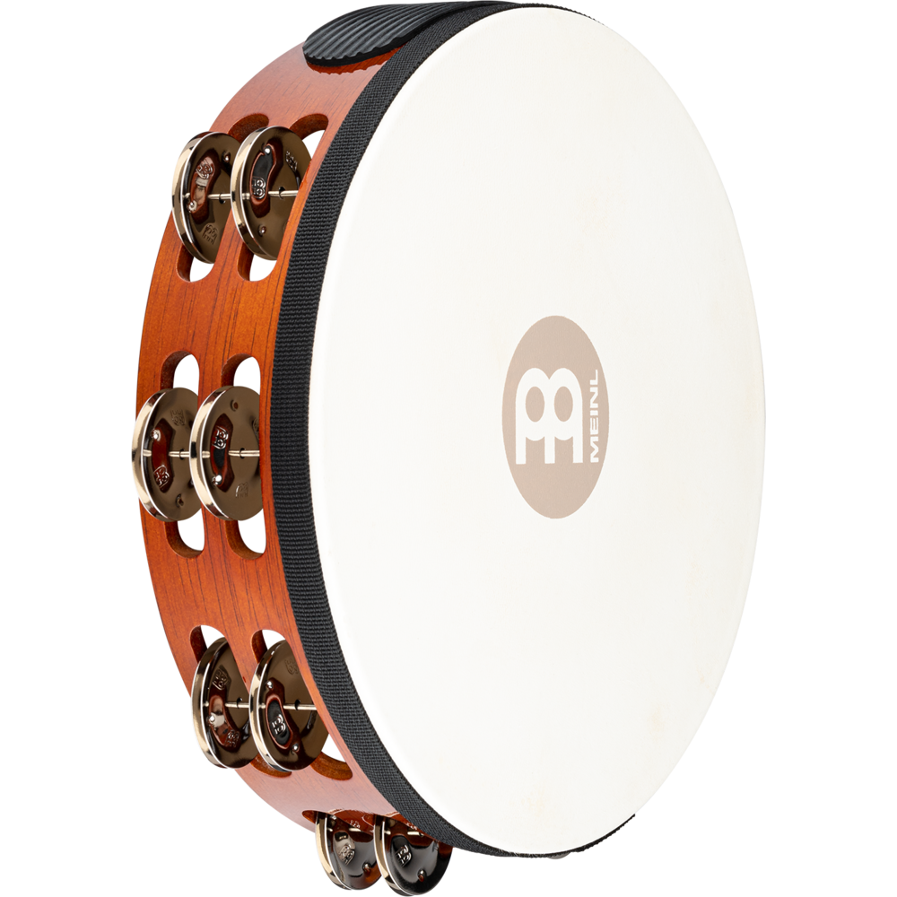 Meinl TAH2AB Wood Tambourine Headed 2 Rows Steel Jingles - African Brown