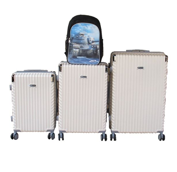 3-Piece ABS Luggage Set with Spinner Wheels &amp; Backpack - Cream