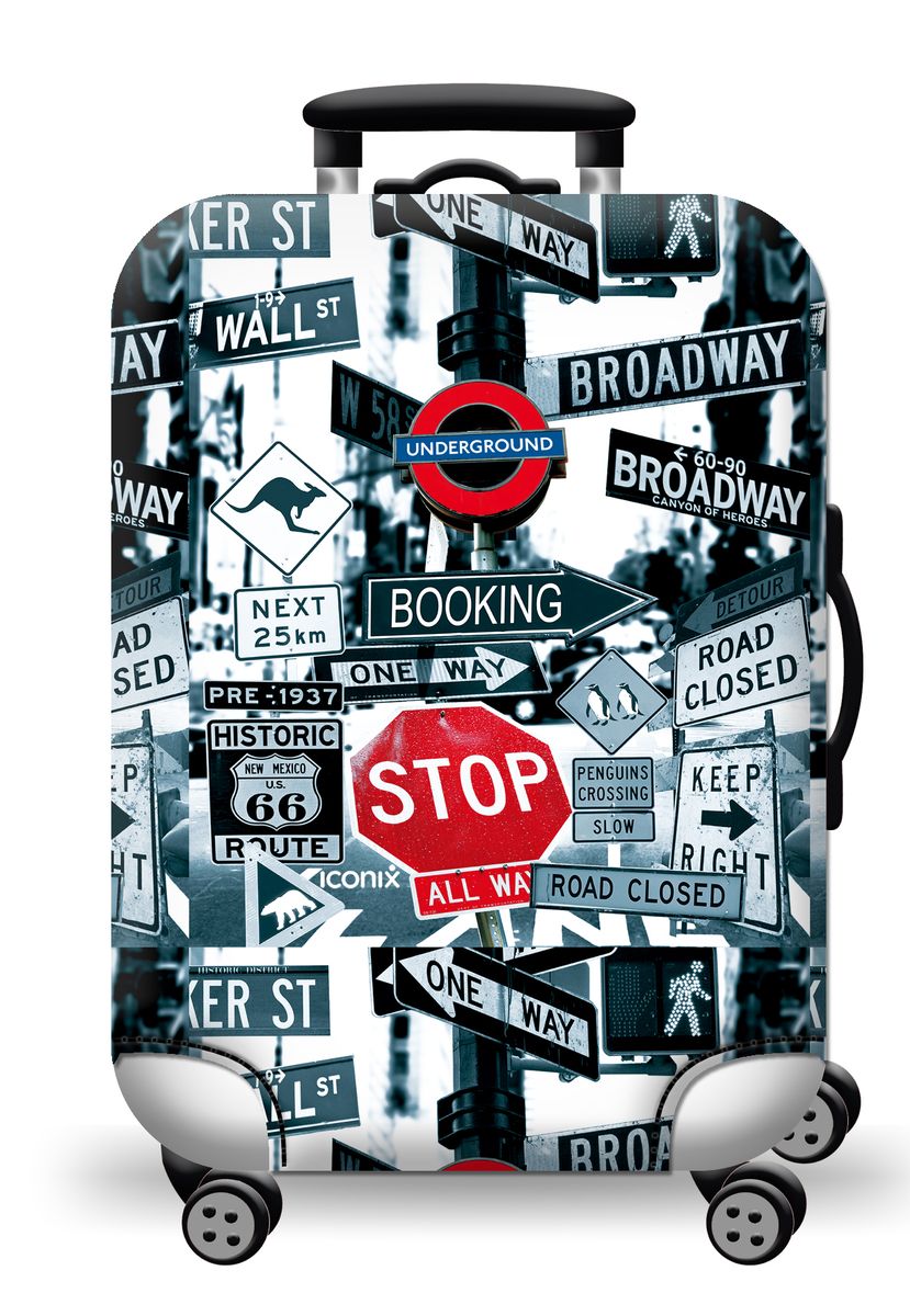 Iconix Printed Luggage Protector Cover- Road Trip Travel