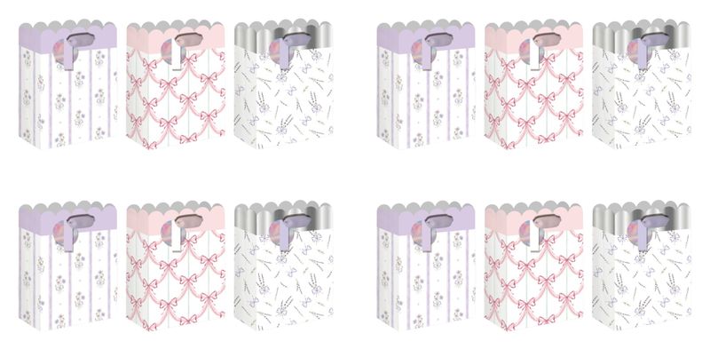 12-Piece Mixed Colourful Ribbon Prints Gift Bag Set - 26 × 32 × 12.5cm.