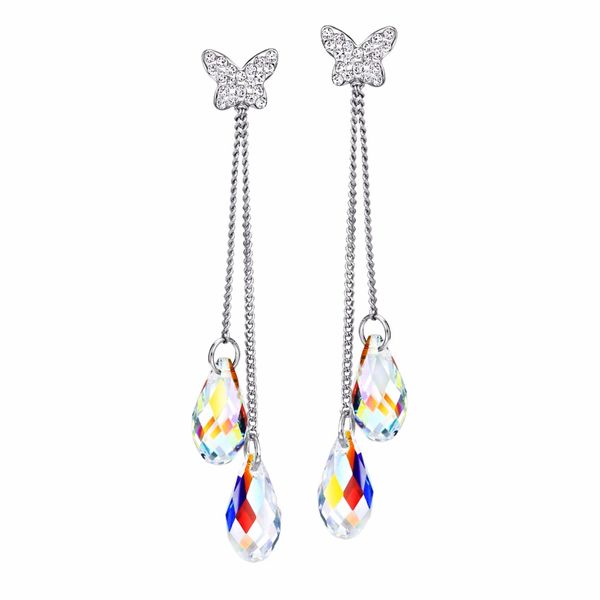 Swarovski Crystal Butterfly Teardrop Earrings by Zana Jewels