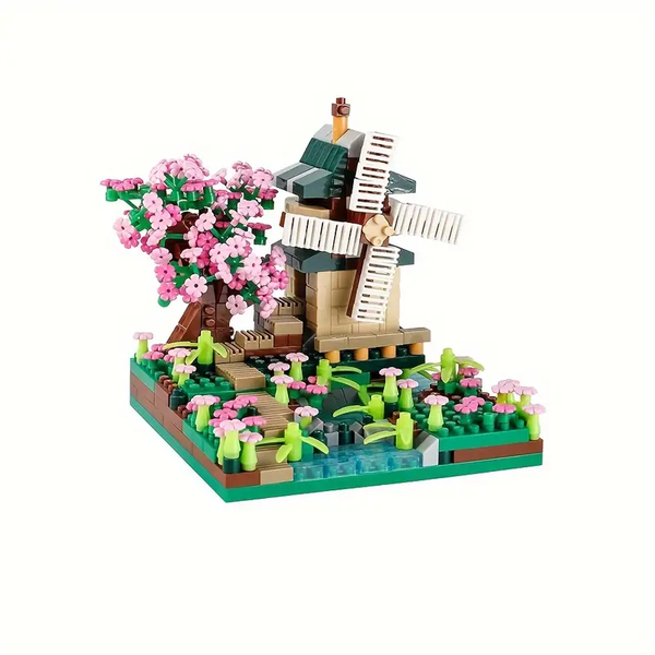 Spring Scene Windmill Model - Micro Building Blocks - 600+ Piece