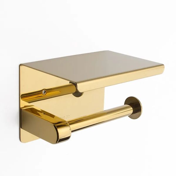 Gold 304 Stainless Steel Chrome Wall Mount Toilet Paper Roll Phone Holder