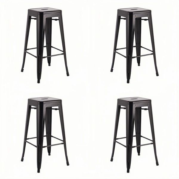 Steel Kitchen Barstool Metal Bar Chair Set - Matte Black (4 Piece Set)