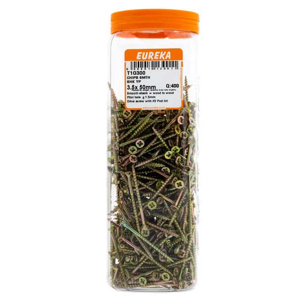 EUREKA Chipboard Screws Full Thread Yellow Zinc 3.5 x 50mm Q:400 T1G300