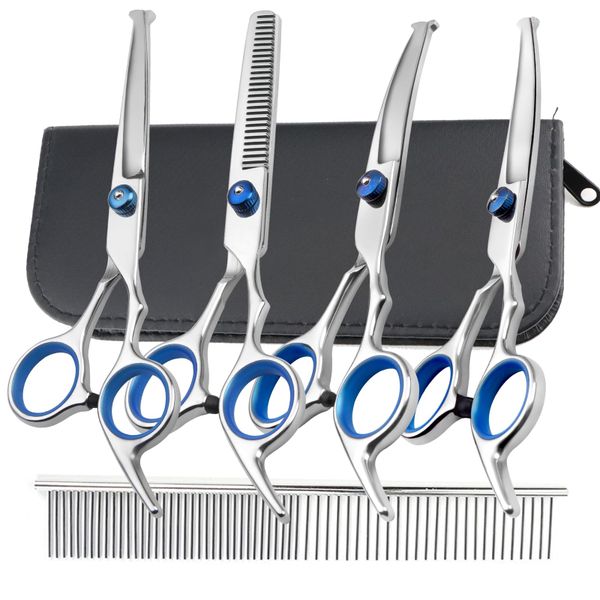 5 in 1 Pet Grooming Scissors Kit Set, 6.5 inch Scissors×4, Safety Round Tip