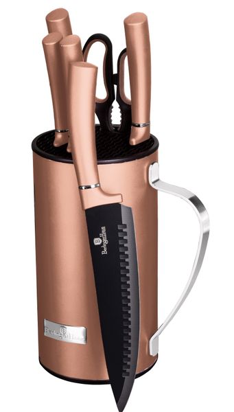 Berlinger Haus 7-Piece Non-Stick Knife Set With Steel Stand - Rose Gold
