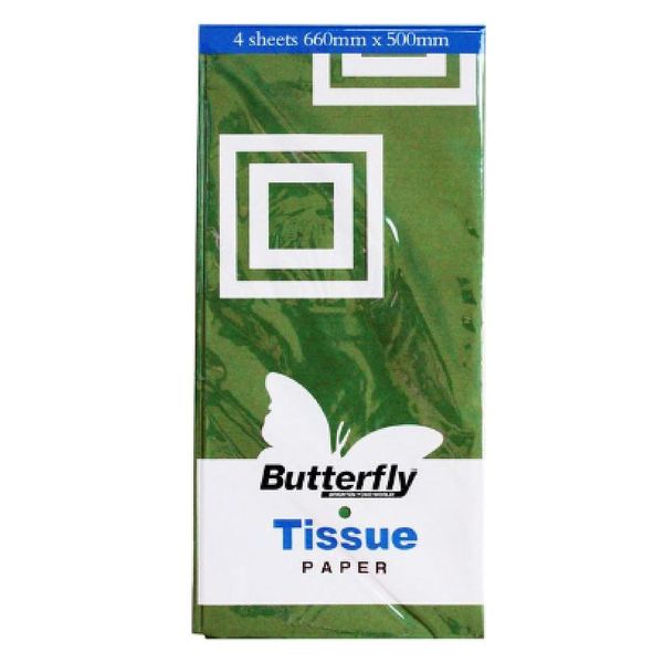 Butterfly Tissue Paper 4 Sheets - Green (Pack Of 12)