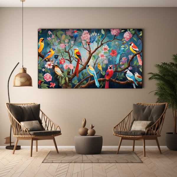 Canvas Wall Art - Colourful Bird Bonanza - BK0076