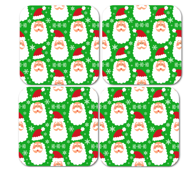Christmas Coasters Set of 4 - Cheerful Santa Coasters for the Holidays