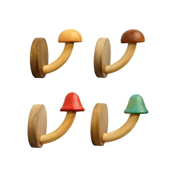 4 Piece Natural Wood Wall Hooks Coat Hooks Key Hanger