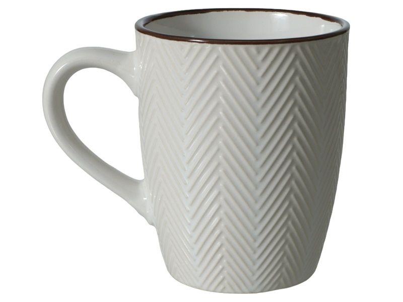 Mug Stoneware White Embossed With Stripes - 4 Pack