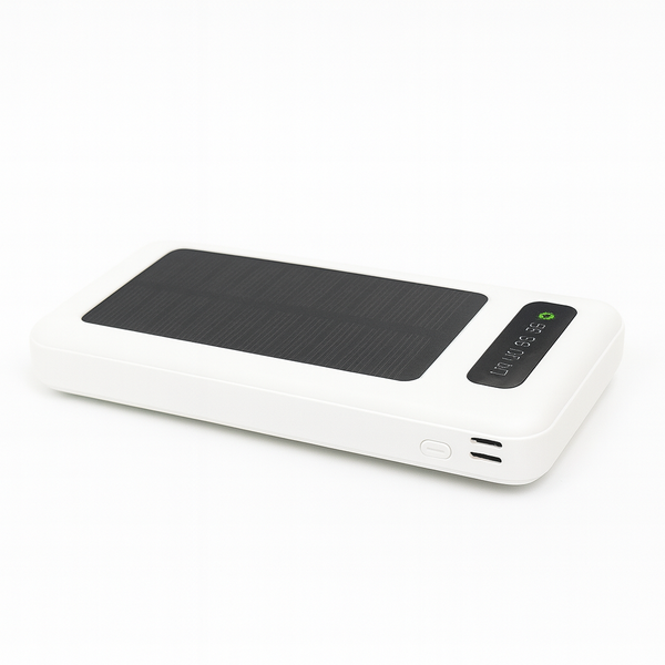 Portable Solar Power Bank with LED Display - White