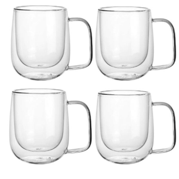 Double-Wall Insulated Glass Mugs - Transparent 250ml 4-Pack