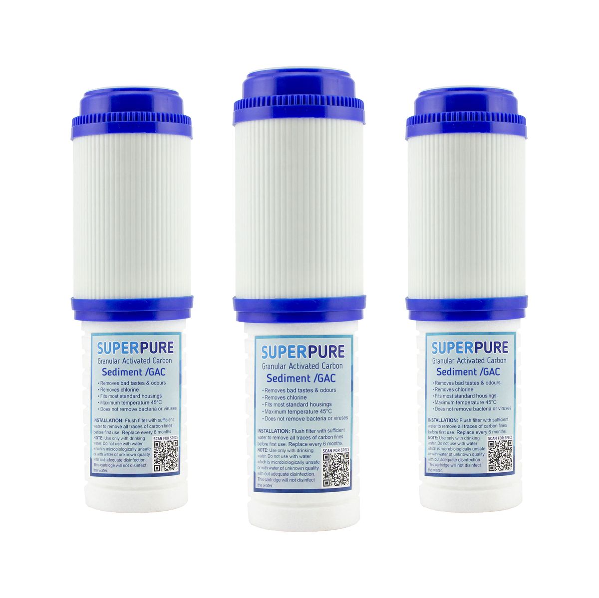 SUPERPURE 10 inch 2-in-1 Granular Activated Carbon/Sediment Filter (3-Pack)