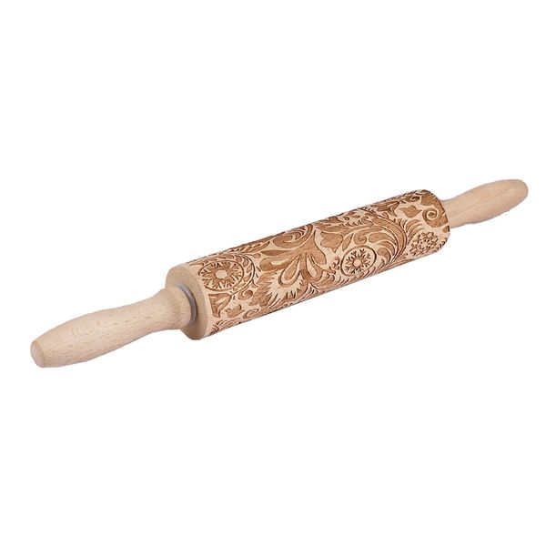 Engraved Wooden Snowflake Flower Pattern Rolling Pin for Baking