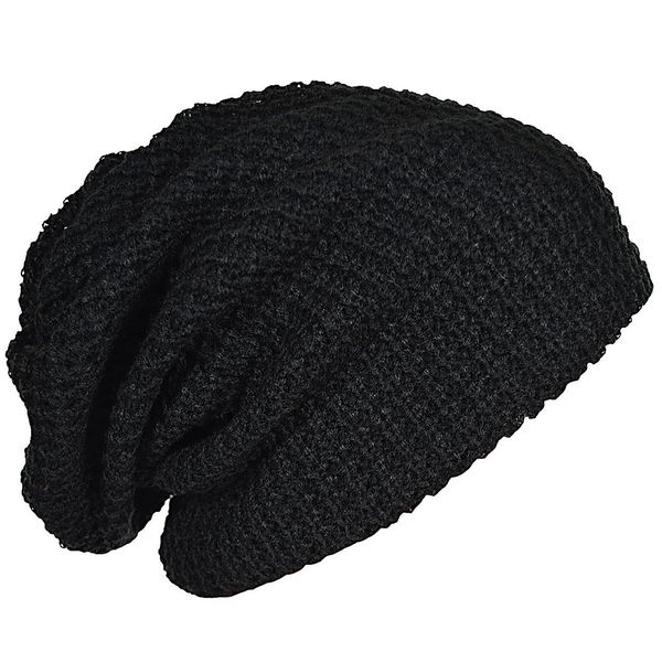 Mens Slouchy Long Beanie Knit Cap for Summer Winter Oversize Black