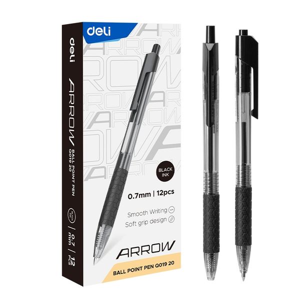 Deli ARROW Retractable Ballpoint Pen 0.7mm Black Ink 12PCS
