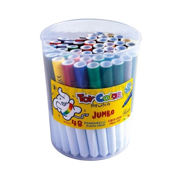Toy Color - Jumbo Fibre Markers - 5mm Tip Jar - 12 Colours - 48pcs