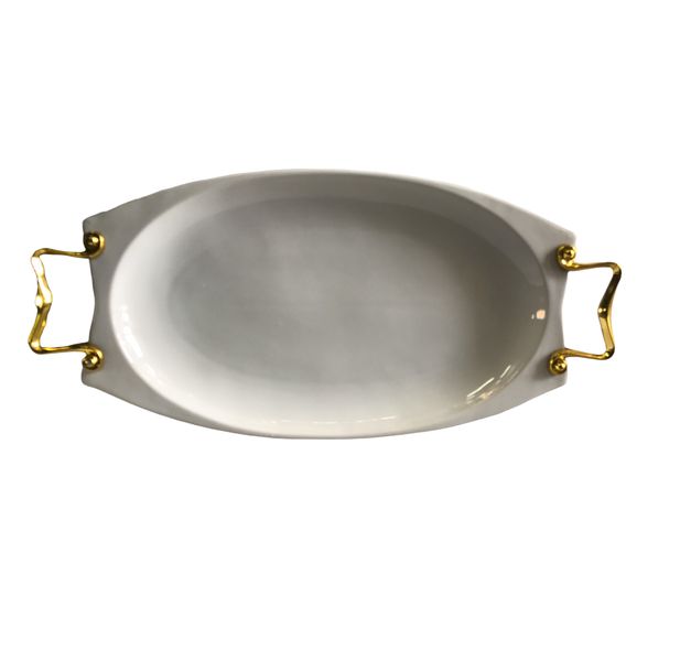 Platter 40.5x23.5x3cm Oval With Gold Handles Bj2111019 - Kitchen Essentials