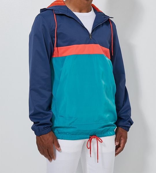 Men's Superbalist Colour-Blocked Half-Zip Anorak - Navy/Orange/Teal