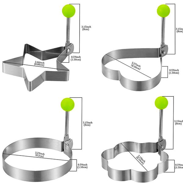 5 Pack Stainless Steel Ring Moulds for Eggs, Flapjacks and Pancakes