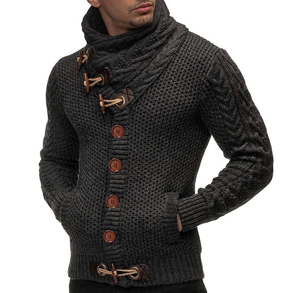 Men's Winter Knitted Turtleneck Cardigan Button Pullover Hoodies ...