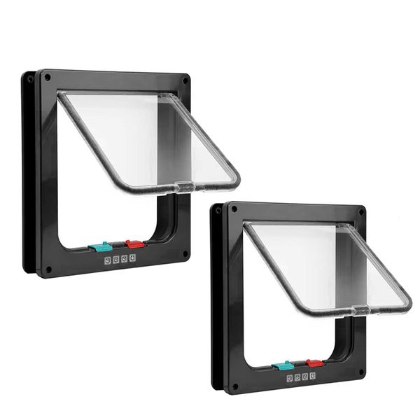 4-Way Locking Cat Flap Door for Interior Exterior Door (Size:L) - Pack of 2