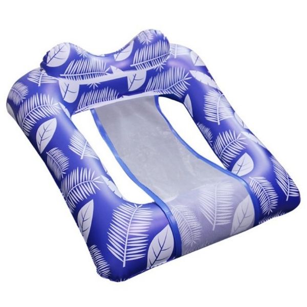Iconix Inflatable Pool Float Chair hammock with Contour Headrest- Blue Leaf