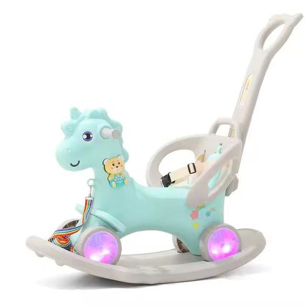 6 in 1 Rocking Horse with Music Bear Safety Bar LED Lights in Wheels Mint