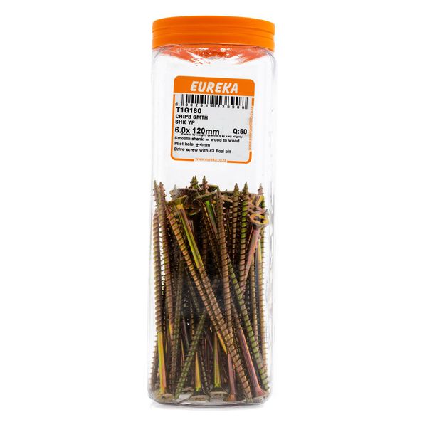 EUREKA Chipboard Screws Smooth Shank Yellow Zinc 6 x 120mm Q:50 T1G180
