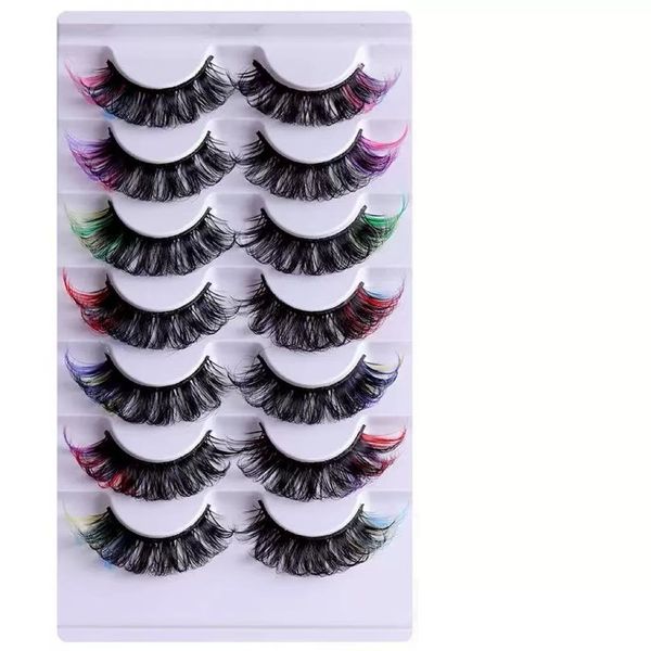 7 Pairs Of Colorful Eyelashes, Slim And Fluffy 7-21mm Party False Eyelashes
