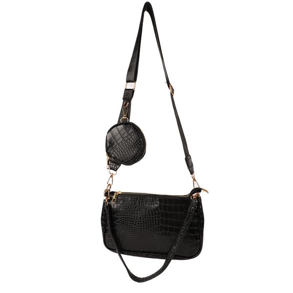 Black PU Shoulder Bag with Small Purse, Retro Women's Purse