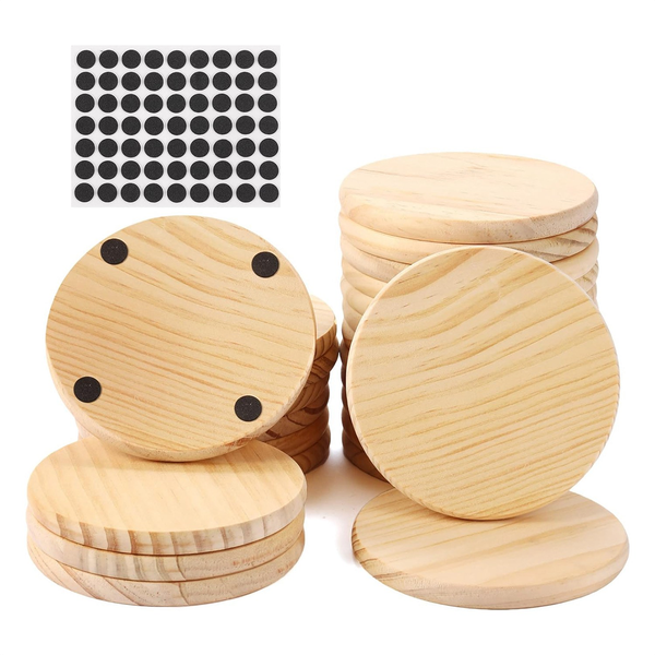 25 Pack Unfinished Wood Coasters 4 Inch Blank Round