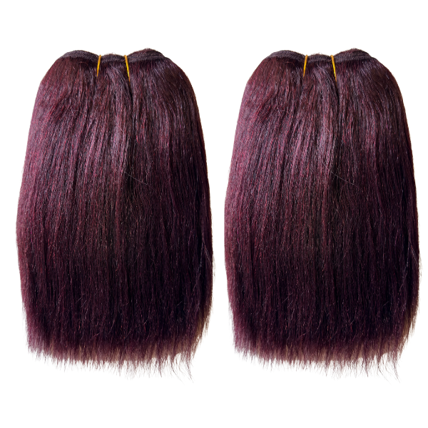 Yaki Straight Bundles Human Hair Pack Hair #99J Dark Burgundy 4 Inch