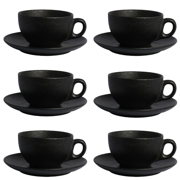 Set Of 6 Pcs 175ml Stylish Cup And Saucer Set - Black