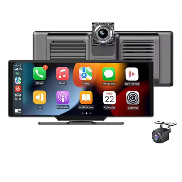 4K Dual Lens Dash &amp; Reverse Cam CarPlay &amp; Android Auto Recorder Mirror
