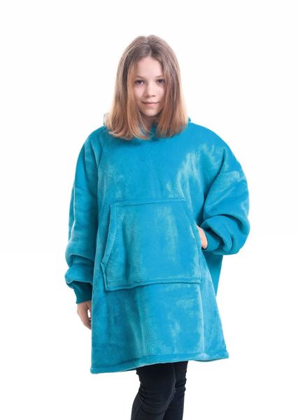 Girls Blue Plain Oversized Hoodies