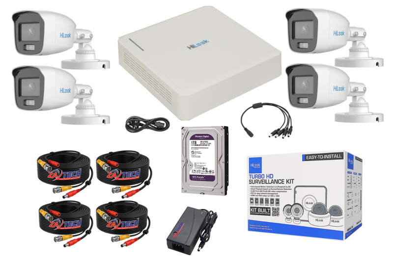 HiLook 4-Ch ColorVu CCTV Kit with 1TB HDD and Zatech Ready-Made Video Cables