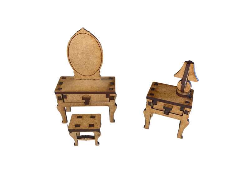 Wooden Doll House Furniture Little Prinsess - Mirror Table &amp; Side-table