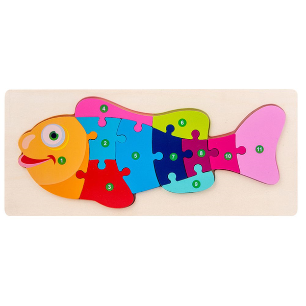 Kids Colorful Wooden Fish Design Puzzle Toy - 11 Pieces