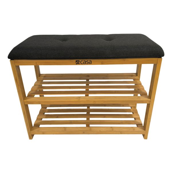 CASA Shoe Storage Bench | 2-Tier Racks | Bamboo | Charcoal Seat