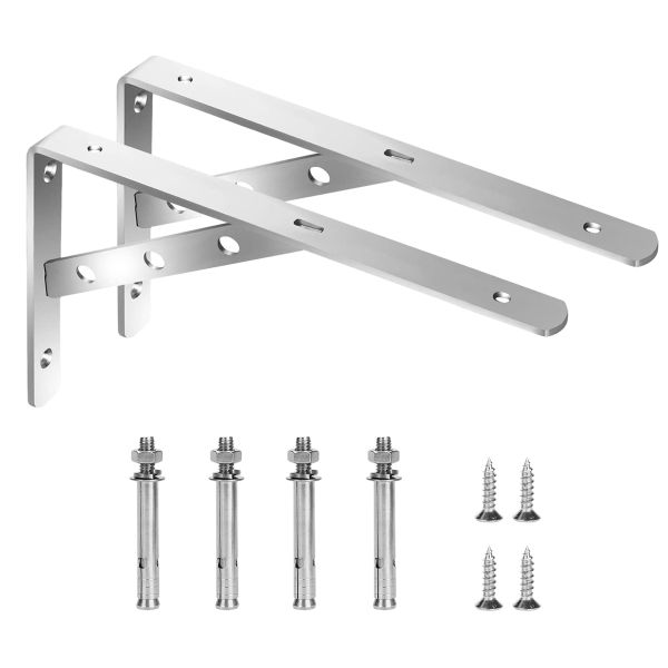 2 Pcs Wall Mounted Shelf Bracket 90 Degree Stainless Steel 155X250Mm